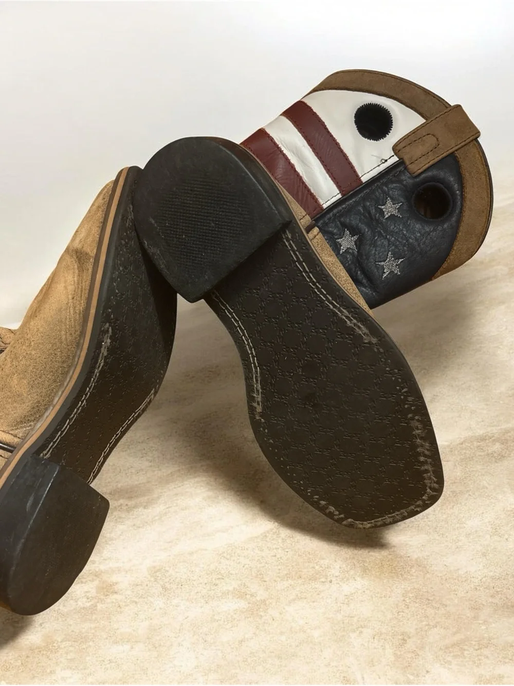 Kids Tan Western Boots with American Flag Design